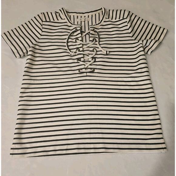 Madewell Tops - Madewell‎ Striped Lace Un Neckline Top Size XS
